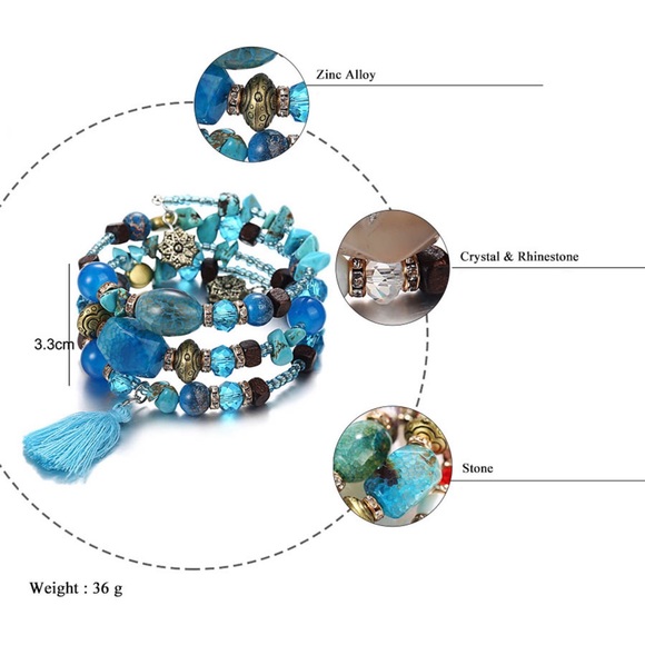 Boho Multilayer Crystal & Stone Tassel Bracelet - Picture 7 of 7